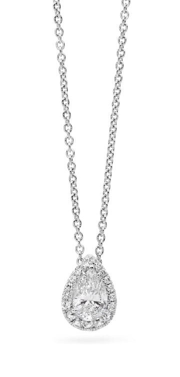 18ct White Gold & Pear-Shaped Halo Diamond Pendant