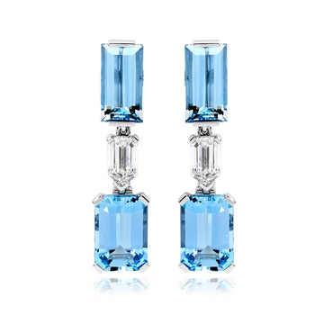 18ct White Gold, Aquamarine & Diamond Earrings