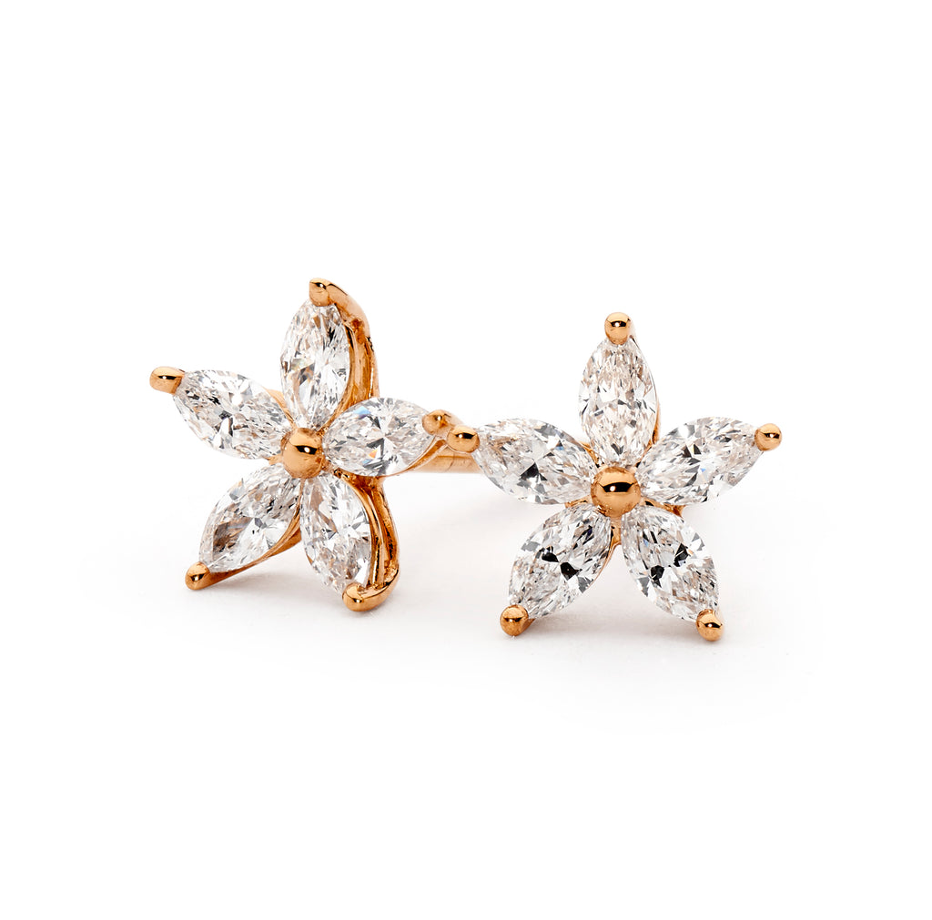 18ct Rose Gold & Marquise Diamond Star Earrings