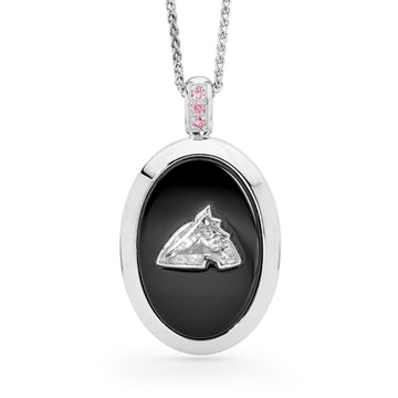 18ct White Gold, Black Onyx, Pink Diamond & Horse Head Pendant