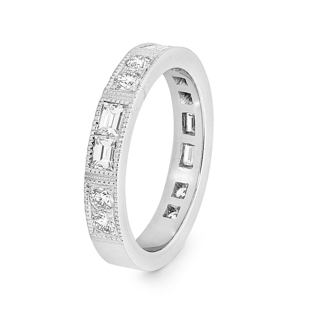 18ct White Gold & Millgrain Diamond Set Wedding Ring
