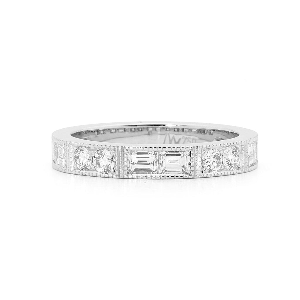 18ct White Gold & Millgrain Diamond Set Wedding Ring