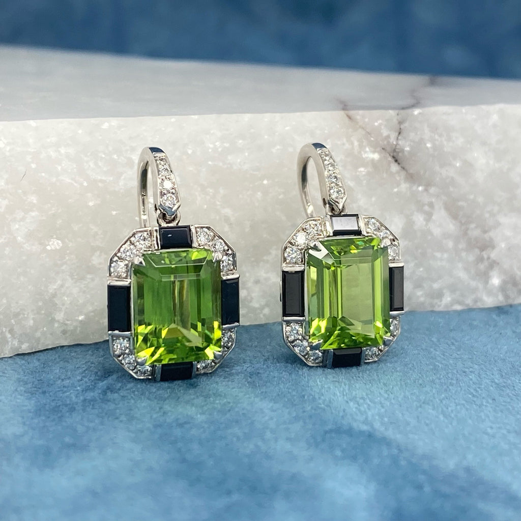 18ct White Gold, Spinel, Diamond & 5.7ct Peridot Earrings