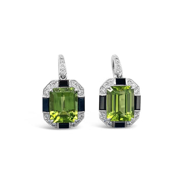 18ct White Gold, Spinel, Diamond & 5.7ct Peridot Earrings