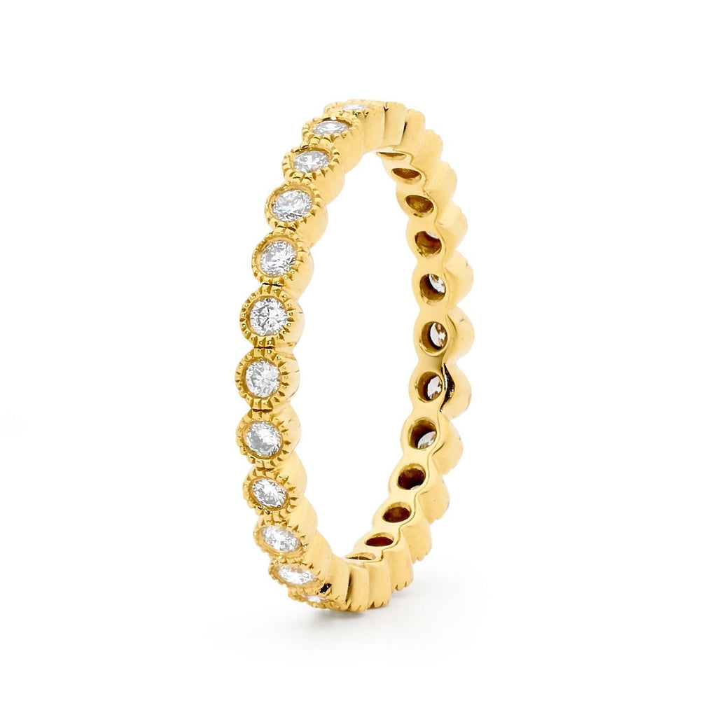 18ct Yellow Gold & Milgrain Brilliant Cut Diamond Eternity Ring