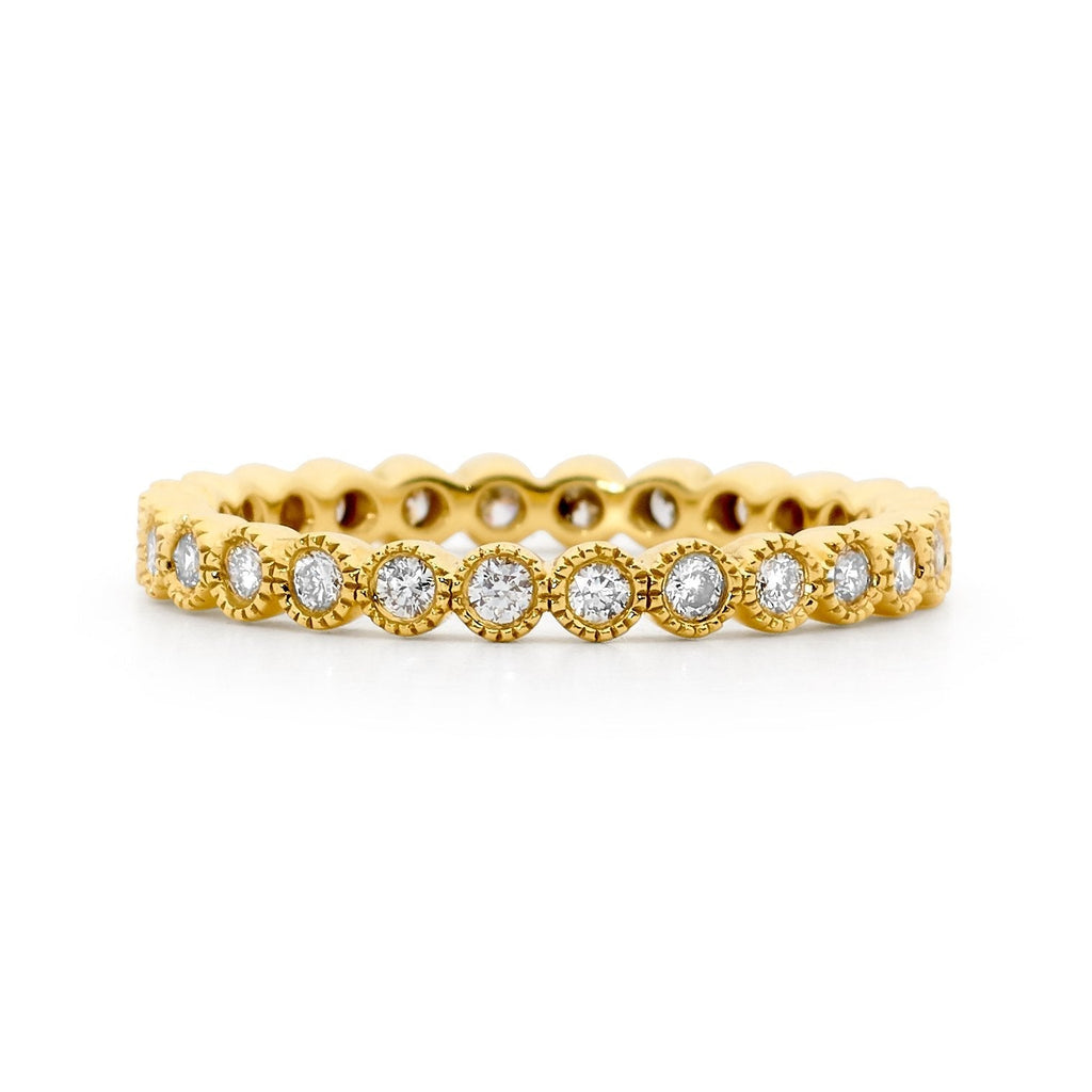18ct Yellow Gold & Milgrain Brilliant Cut Diamond Eternity Ring