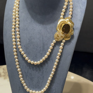 18ct Yellow Gold, Smoky Quartz, Diamond & Citrine Pearl Necklace