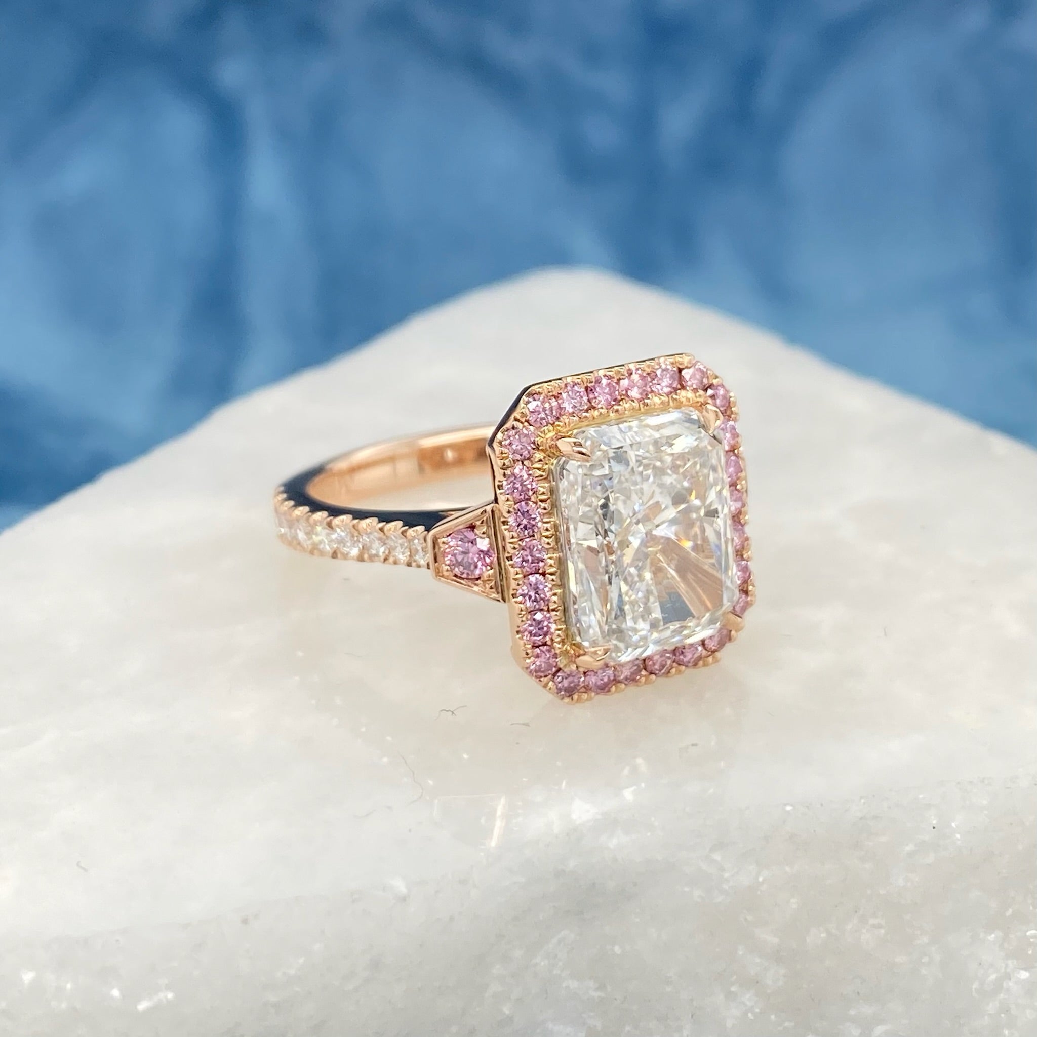 Emerald Cut Pink Tourmaline & Diamond Engagement Ring 14k Rose Gold 2.96ct  - AZ9680