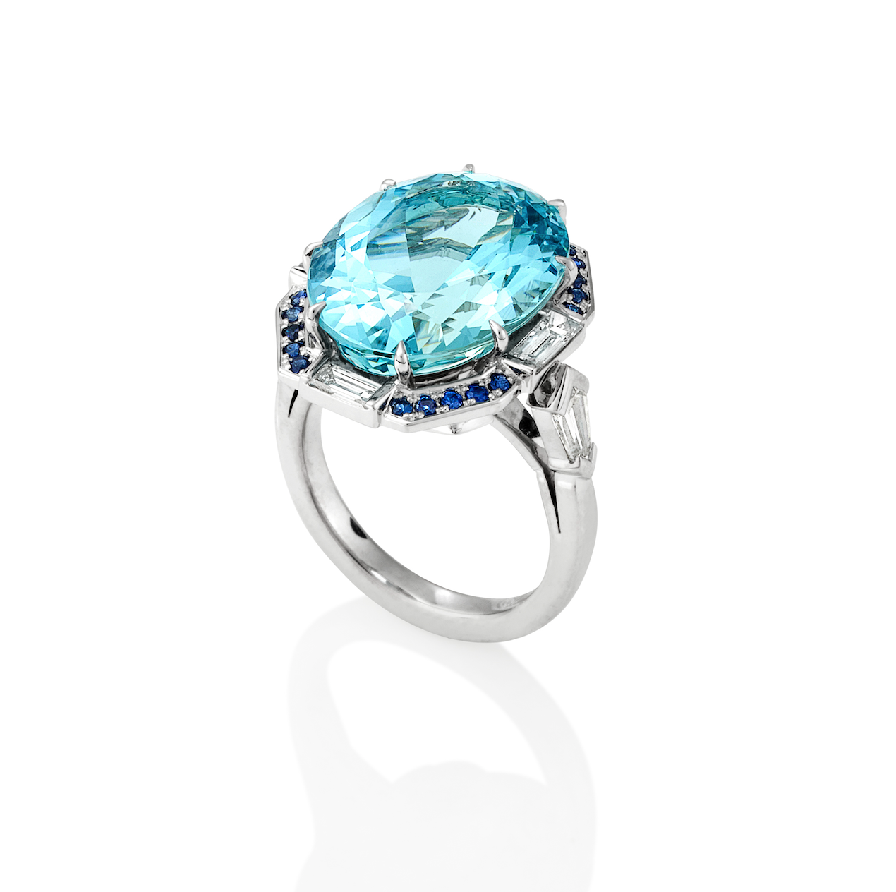 18ct White Gold Aquamarine Sapphire Diamond Dress Ring