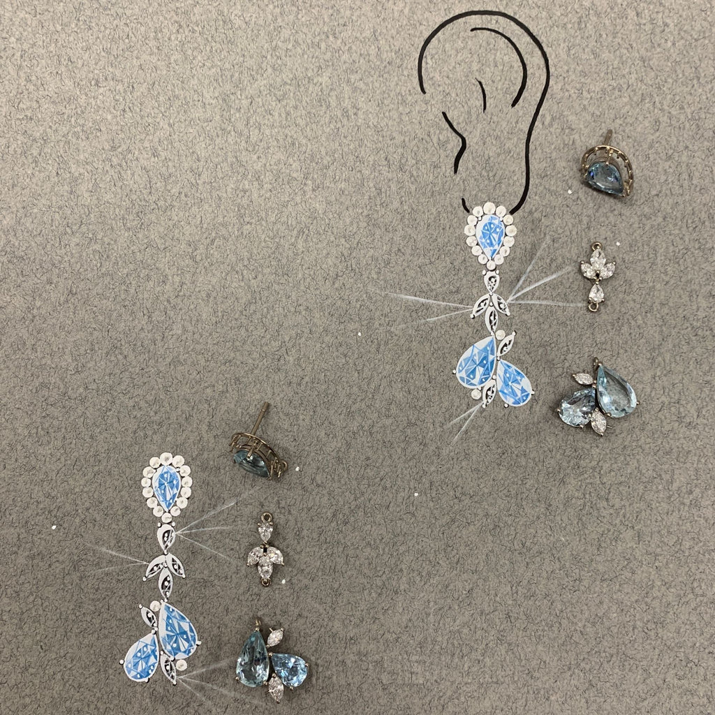 18ct White Gold, Aquamarine, Pearl and Diamond Earrings Jewellery Remake by Matthew Ely