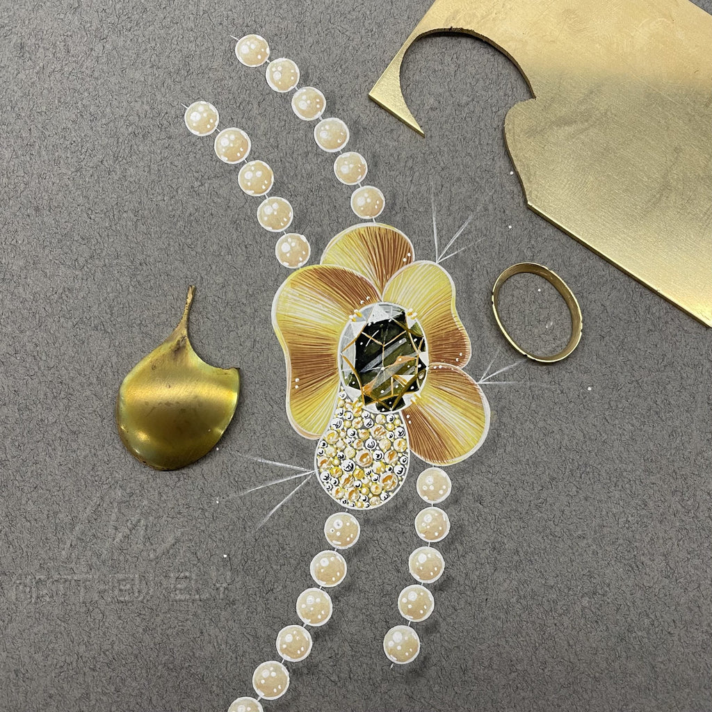 Sketch of an 18ct Yellow Gold, Smoky Quartz, Diamond & Citrine Pearl Necklace