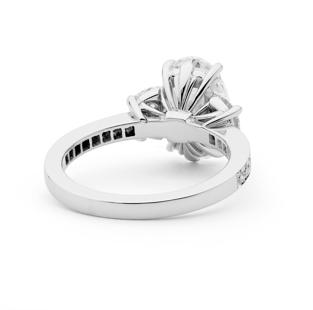 Three Stone 18ct White Gold, 3.01ct Oval Cut Diamond Engagement Ring